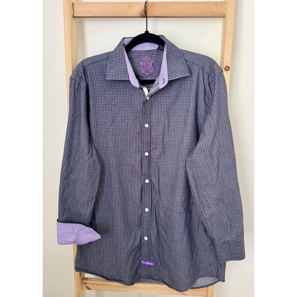 English Laundry Christopher Wicks Purple Checker Flip Cuff Mens‎ 16 32-33